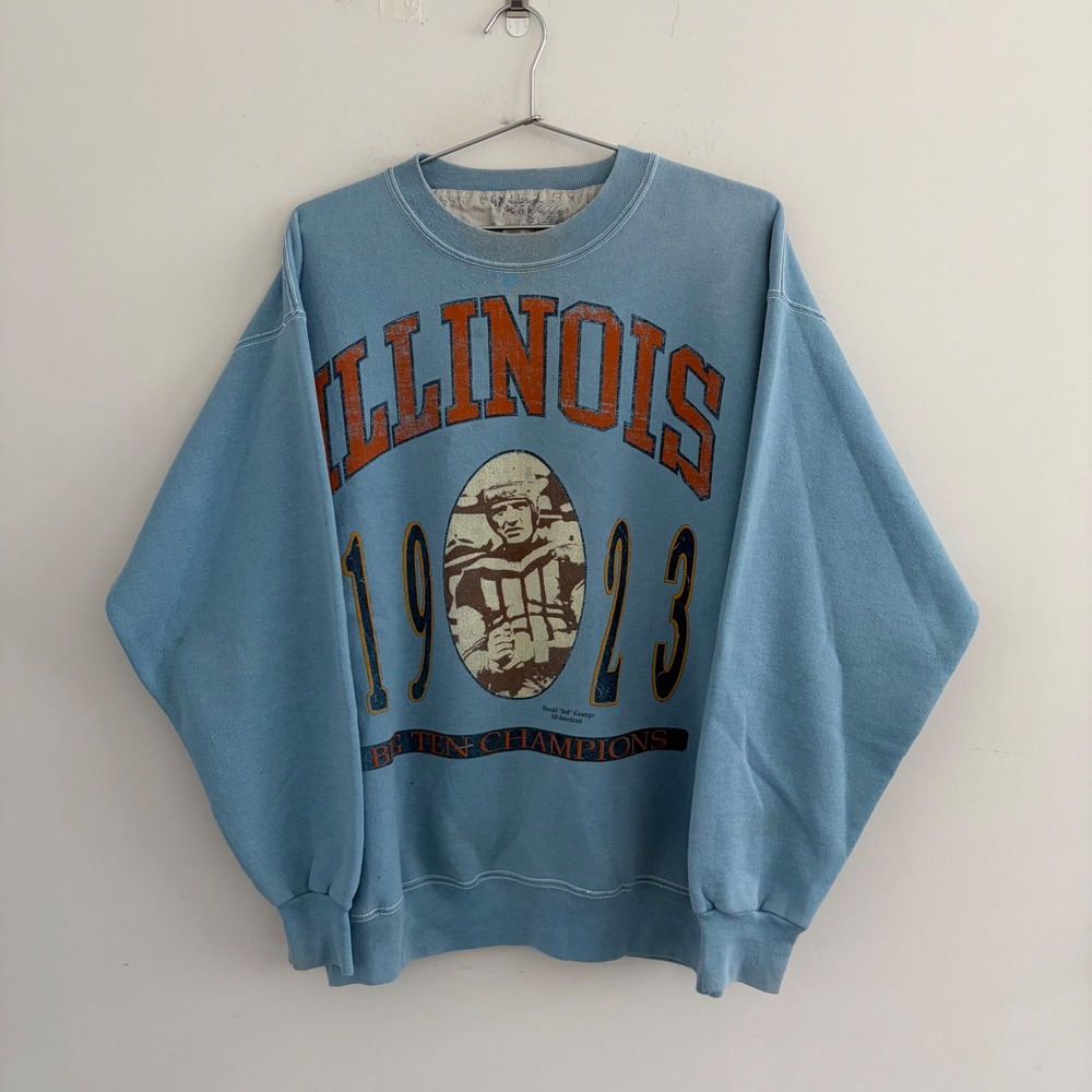 Vintage Classic College Illinois 1923 Red Grange Sweatshirt XL Blue